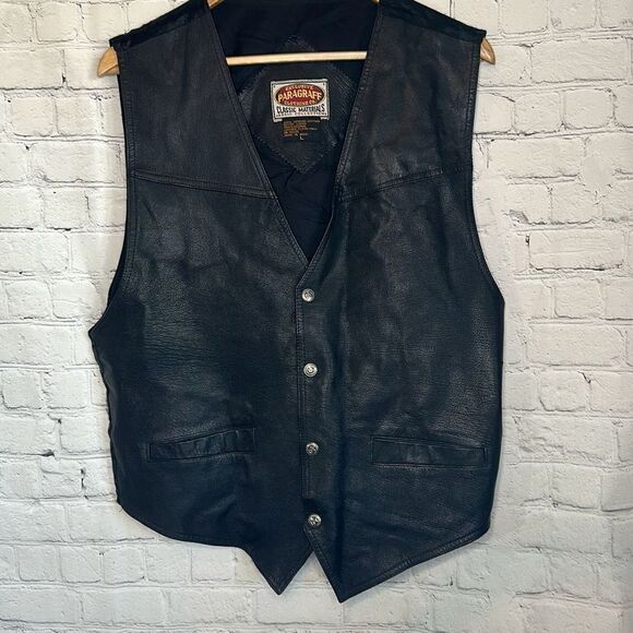 Vintage Paragraff Clothing Co. Mens Leather Vest Snap Closure size Large - Picture 1 of 6